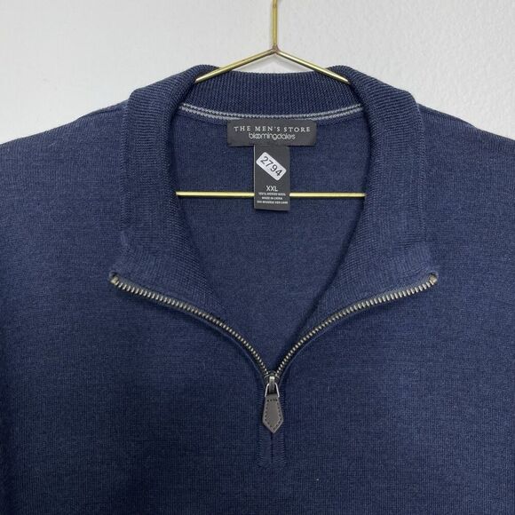 Bloomingdales Mens Merino Wool Sweater XXL Steel Blue 1/4 Zip Lightweight Jumper - Picture 5 of 10